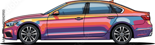 Colorful striped sedan with vibrant gradient design