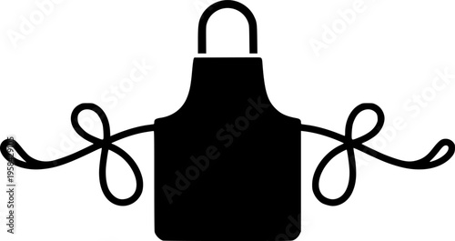 Kitchen and restaurant workwear icon featuring a simple black silhouette of a chef apron with long ties – Black and White Vector Illustration
