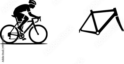 Cyclist silhouette riding a road bike with a bicycle beside him – Black Vector Illustration