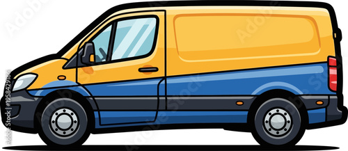 Commercial delivery van with yellow and blue two-tone paint