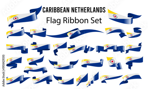 Caribbean Netherlands Flag Ribbon Set – Vector Waving Flag Ribbons