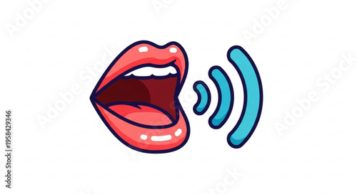 Loud Voice Speaking Icon — Open Mouth with Sound Waves Illustrating Vocal Announcement, Voice Command or Audio Output for Communication and UI Use