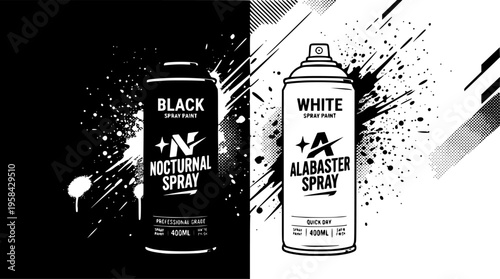 Graffiti and art tools icon set featuring simple black and white silhouettes of aerosol spray paint cans – Isolated Vector Illustration