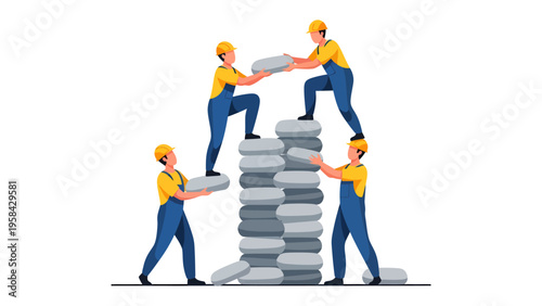 Building the Future: Collaborative construction crew diligently constructing an edifice, teamwork and determination at the forefront. 