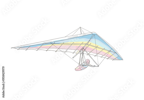 Person flying a colorful hang glider against a white background
