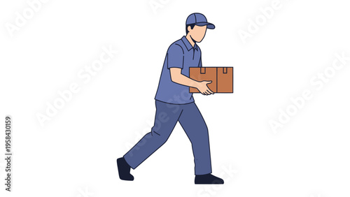 Swift Courier with Package: A diligent delivery person strides purposefully, bearing a brown cardboard package. The illustration captures his focused gait and the task at hand.