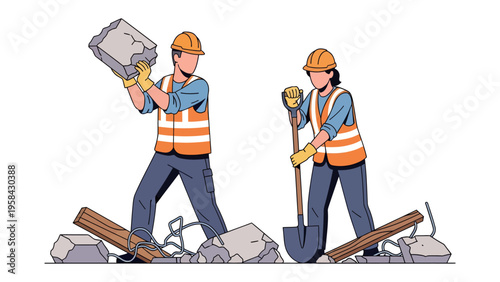 Labor Day Celebration: A group of construction workers, united in solidarity, hold up a banner proudly proclaiming Labor Day, honoring the hard work and dedication of the workforce.
