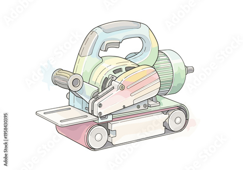 Illustration of a belt sander tool with pastel colors on a white background