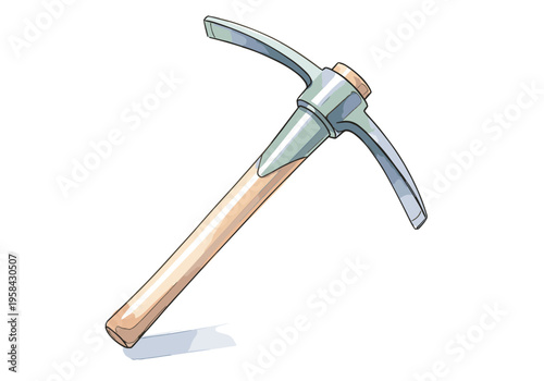 Illustration of a classic pickaxe with a wooden handle and metal head