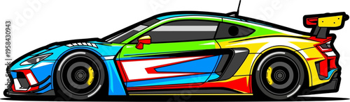 High performance gt race car with colorful livery