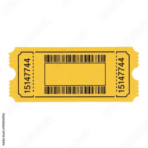 Vintage-style ticket with barcode and serial number for event entry or validation