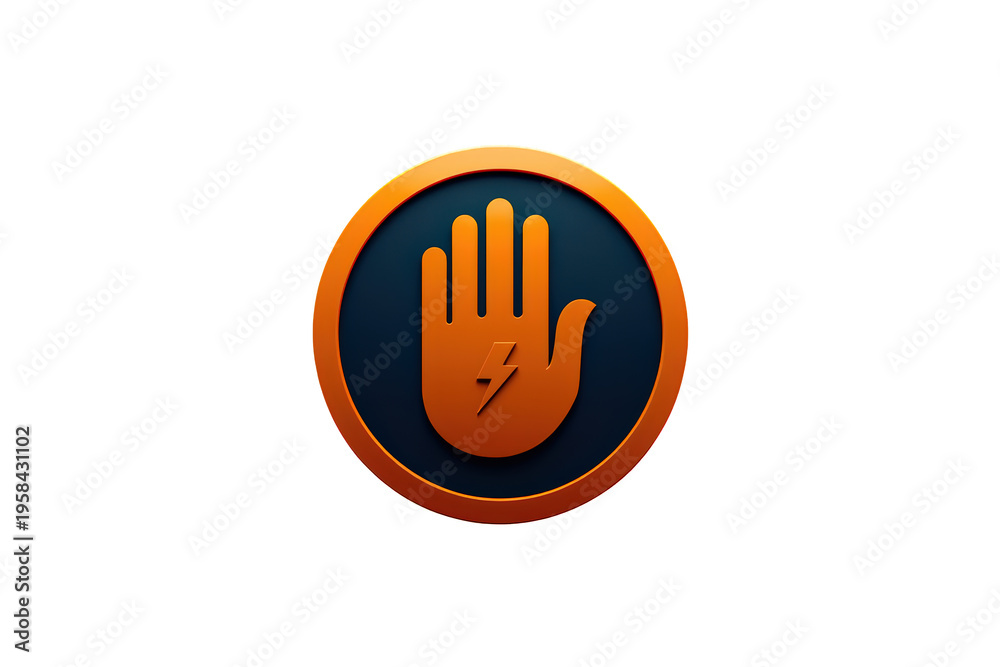 Fototapeta premium Hand icon in an orange circle representing power, energy, stopping, danger, or caution, with a transparent background