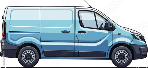 Light blue commercial delivery van for logistics