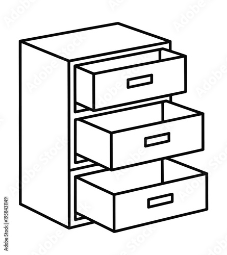 Minimal Line Art Wooden Drawer Cabinet Furniture Icon – Modern Storage Chest Outline Vector
