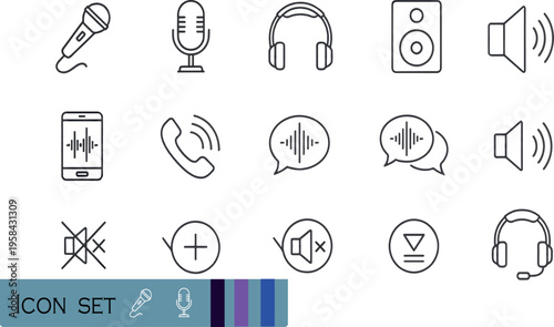 Print Audio Sound and Music Communication Minimalist Line Icon Set