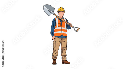 The Construction Worker: A skilled worker, embodying dedication and strength, stands ready with a shovel. This image captures the essence of labor and commitment.