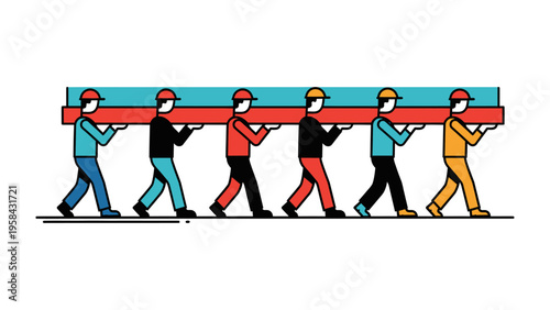 Teamwork: Illustrative image of a team of builders carrying a beam, showcasing collaboration and hard work in a construction scenario.