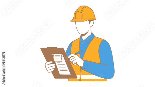 Construction inspector: A diligent construction inspector, clad in safety attire, meticulously examines project documents, highlighting the commitment to safety and quality control.