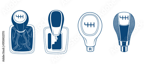 Car gear stick shift vector illustrations on transparent background