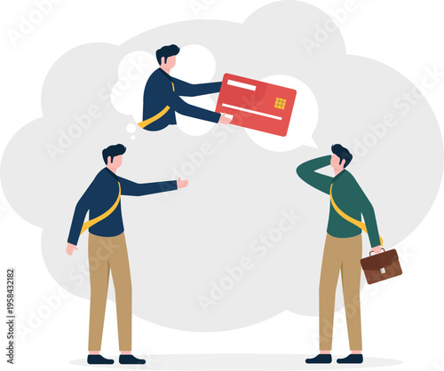 Businessman presenting a credit card to another man representing payment discussion