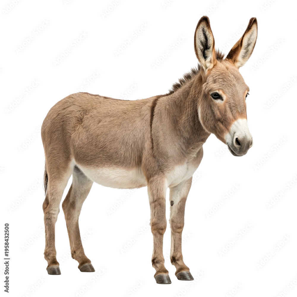 Fototapeta premium Cute Donkey Standing Isolated on White Background