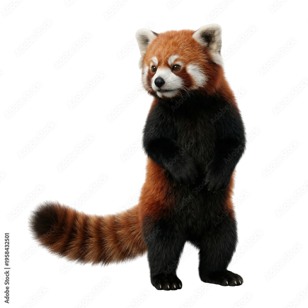 Fototapeta premium Cute Red Panda Standing on Hind Legs, White Background, Isolated