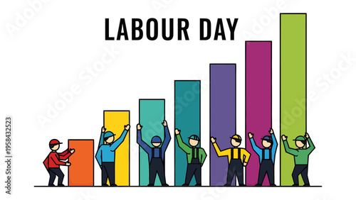 Labor Day Growth: A dynamic depiction of individuals uplifting the vibrant bars of a rising chart, a symbolic gesture of the yearly accomplishments.