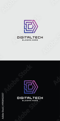 Digital Tech Logo Design with Abstract Letter D.