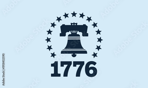 Liberty bell icon with stars and year seventeen seventy six commemorating independence day of usa