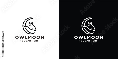 Minimalist Owl and Moon Logo Design.