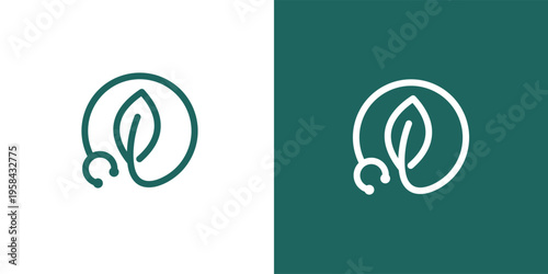 Minimalist stethoscope and leaf logo for healthcare and wellness brands.