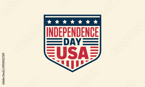 Patriotic independence day usa shield logo with vintage red and blue colors for national holiday use