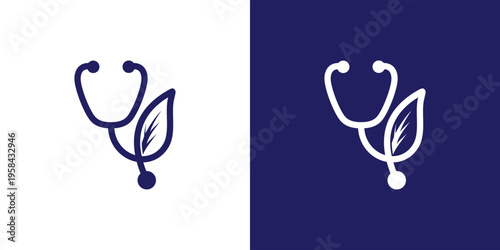 Stethoscope and leaf logo for natural medicine and healthcare.