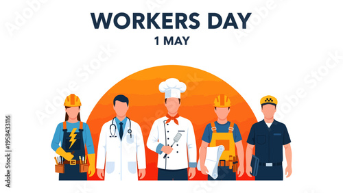 Labor Day Celebration: A group of construction workers, united in solidarity, hold up a banner proudly proclaiming Labor Day, honoring the hard work and dedication of the workforce.