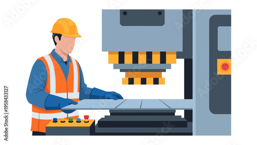 Industrial Precision: An illustration of a worker meticulously operating a large industrial machine with unwavering focus and expertise.
