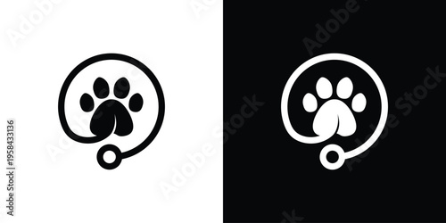 Veterinary Logo Design with Paw Print and Stethoscope.
