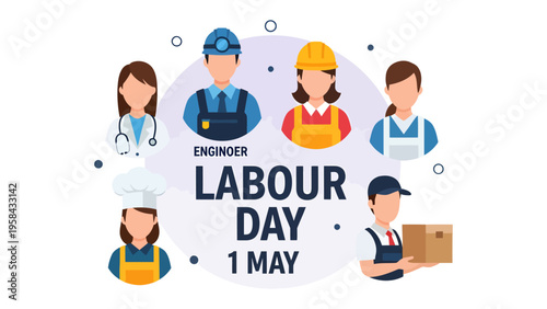 Labor Day Celebration: A group of construction workers, united in solidarity, hold up a banner proudly proclaiming Labor Day, honoring the hard work and dedication of the workforce.