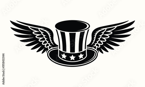 Uncle sam hat with wings, patriotic american symbol of independence and freedom in silhouette