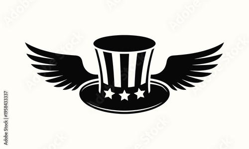 Uncle sam hat with wings, patriotic american symbol of independence and freedom in silhouette
