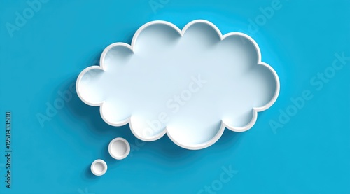 A 3D rendered, light blue thought bubble with a white outline against a solid, matching background, depicting an idea
