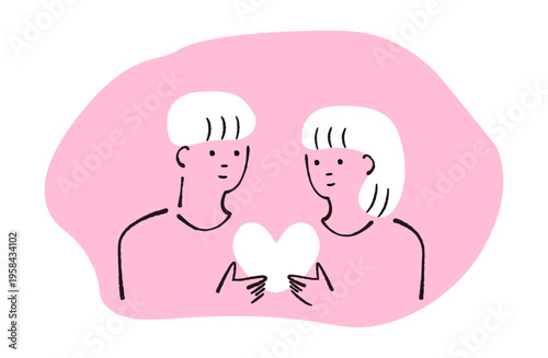 ハートを持っている男女