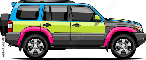 Multi-colored vibrant suv side profile