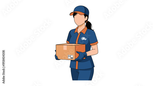 Delivering with Dedication: A focused delivery person in uniform carries a package, showcasing commitment to service. This illustration represents dependable logistics and efficient distribution.
