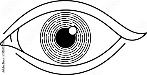 Digital identity eye scanner icon, privacy and surveillance illustration, "Created with AI assistance and manually refined."
