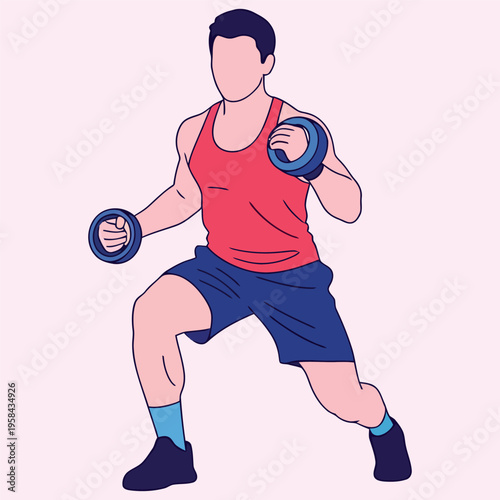 A man doing a dumbbell lunge exercise focusing on fitness and strength training