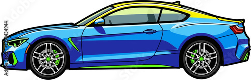 Performance sport coupe in blue with neon accents