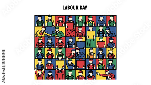 Labor Day Celebration: A group of construction workers, united in solidarity, hold up a banner proudly proclaiming Labor Day, honoring the hard work and dedication of the workforce.