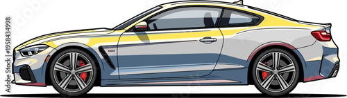 Performance sports coupe with racing stripes