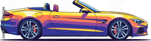 Purple and yellow convertible sports car