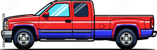 Red pickup truck driving for commercial transport
